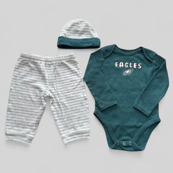 9mo Baby NFL Philadelphia Eagles Long Sleeve Outift with Pants and Matching Hat - Picture 1 of 8